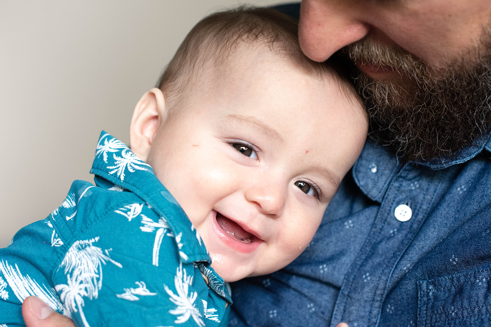A baby being held by his dad during a Chicago family photography session