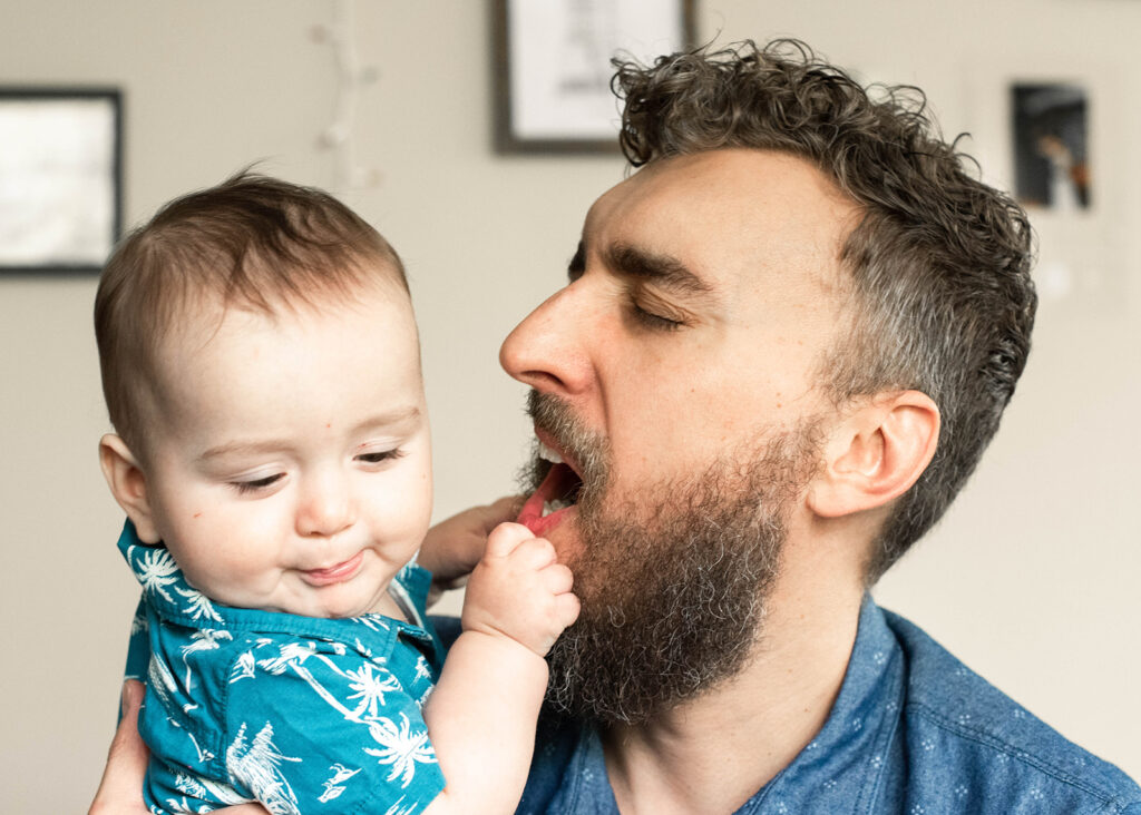 a baby and his dad during a Chicago family photography session